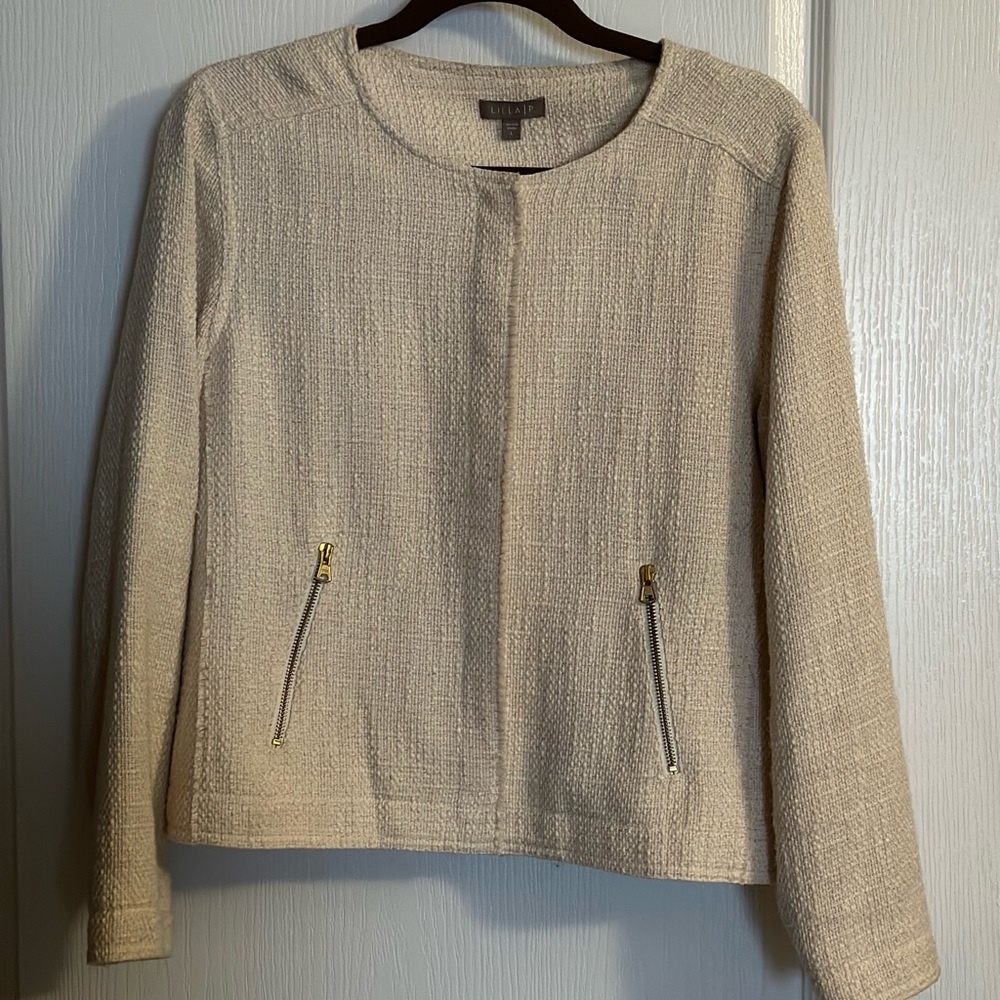 Lillia P (sz L) Boucle Jacket with zipper adornments
